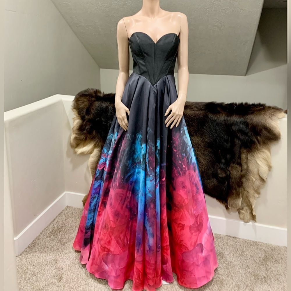 Custom Made, Gorgeous 2 Ways to Wear, Abstract Floral Print, Boned Corset Gown